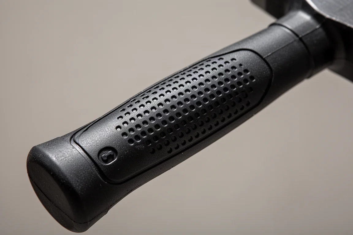 Close-up of the textured polyurethane handle grip of a dead blow hammer