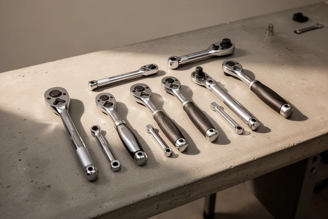 Tools arranged neatly on a workbench at the end of a testing session