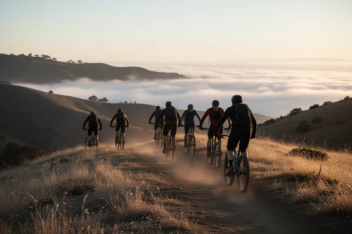 Reihe gebrauchter Mountainbikes und Werkzeuge in einer Werkstatt