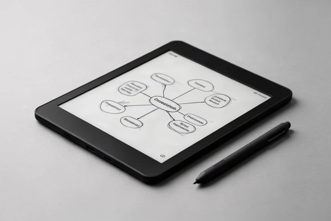 画面にマインドマップ図を表示している電子インクタブレット