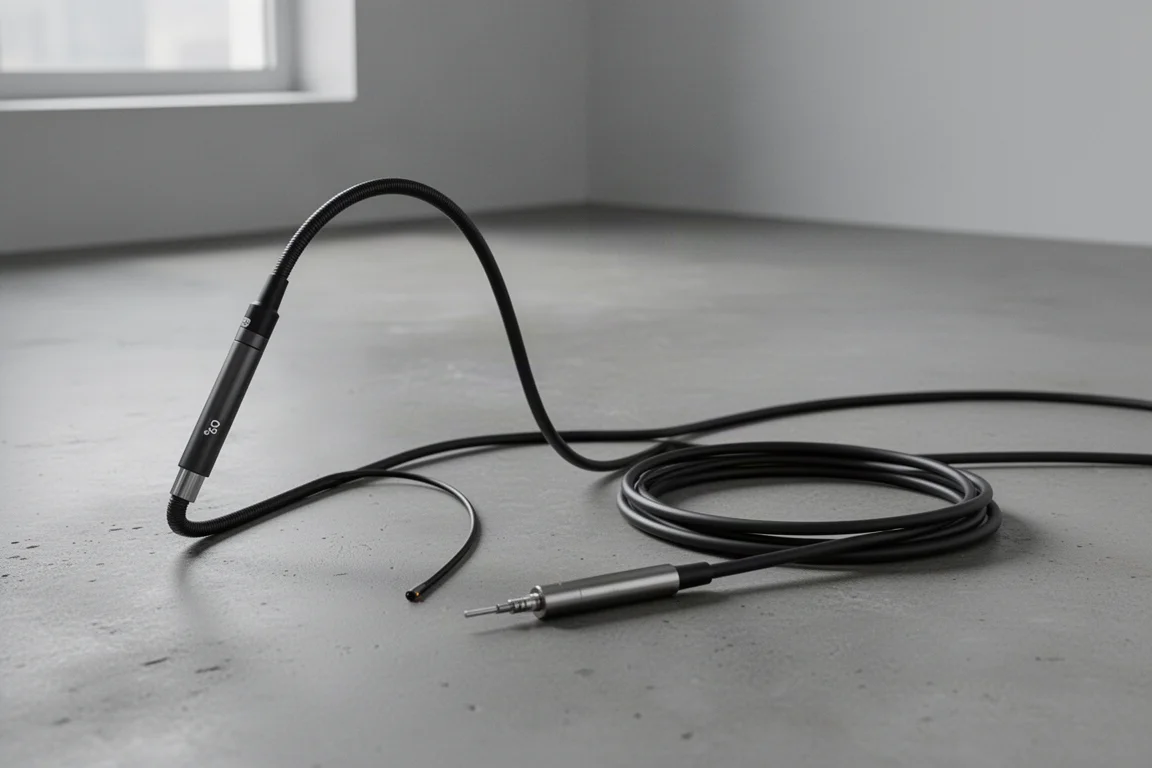 Flexibele sondekabel die scherp buigt om de kabelstijfheid te demonstreren