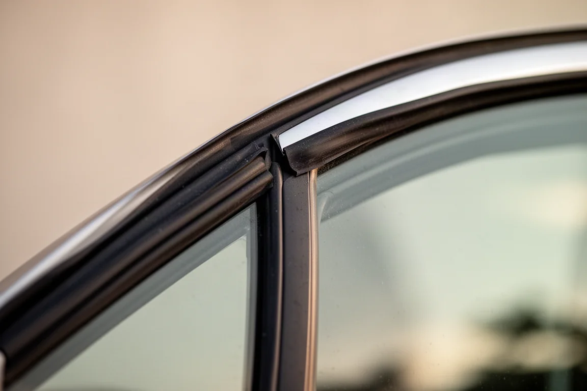 Finestra della portiera dell'auto con la guarnizione parzialmente staccata dal vetro