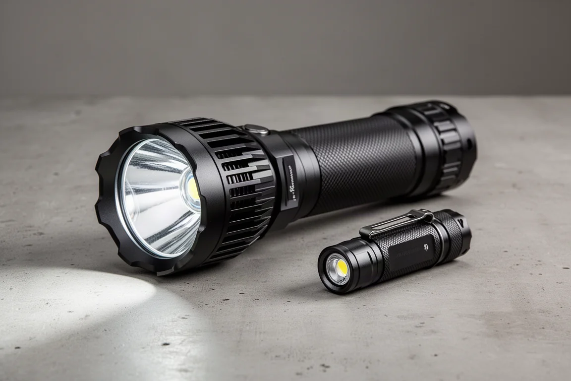 Imalent MS18 and Imalent MS03 flashlights on a concrete surface