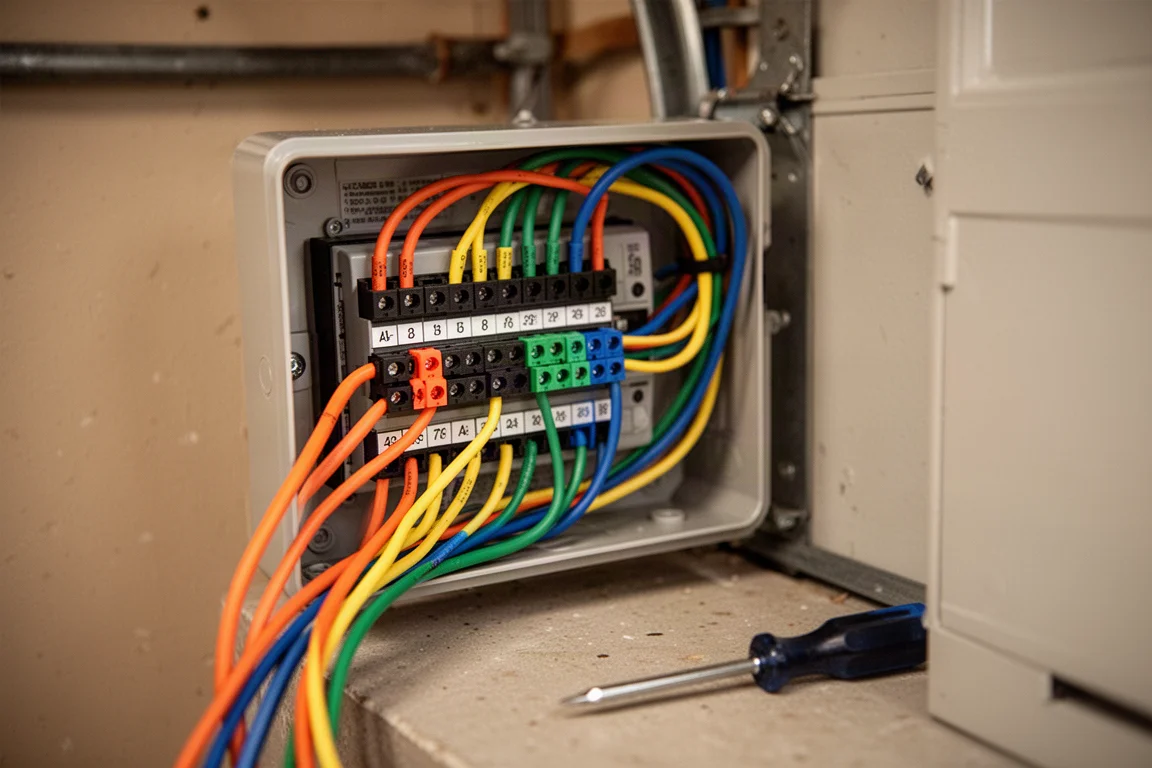 Bedragen worden overgezet van de klemmenrail van een oude beregeningscontroller naar een nieuwe