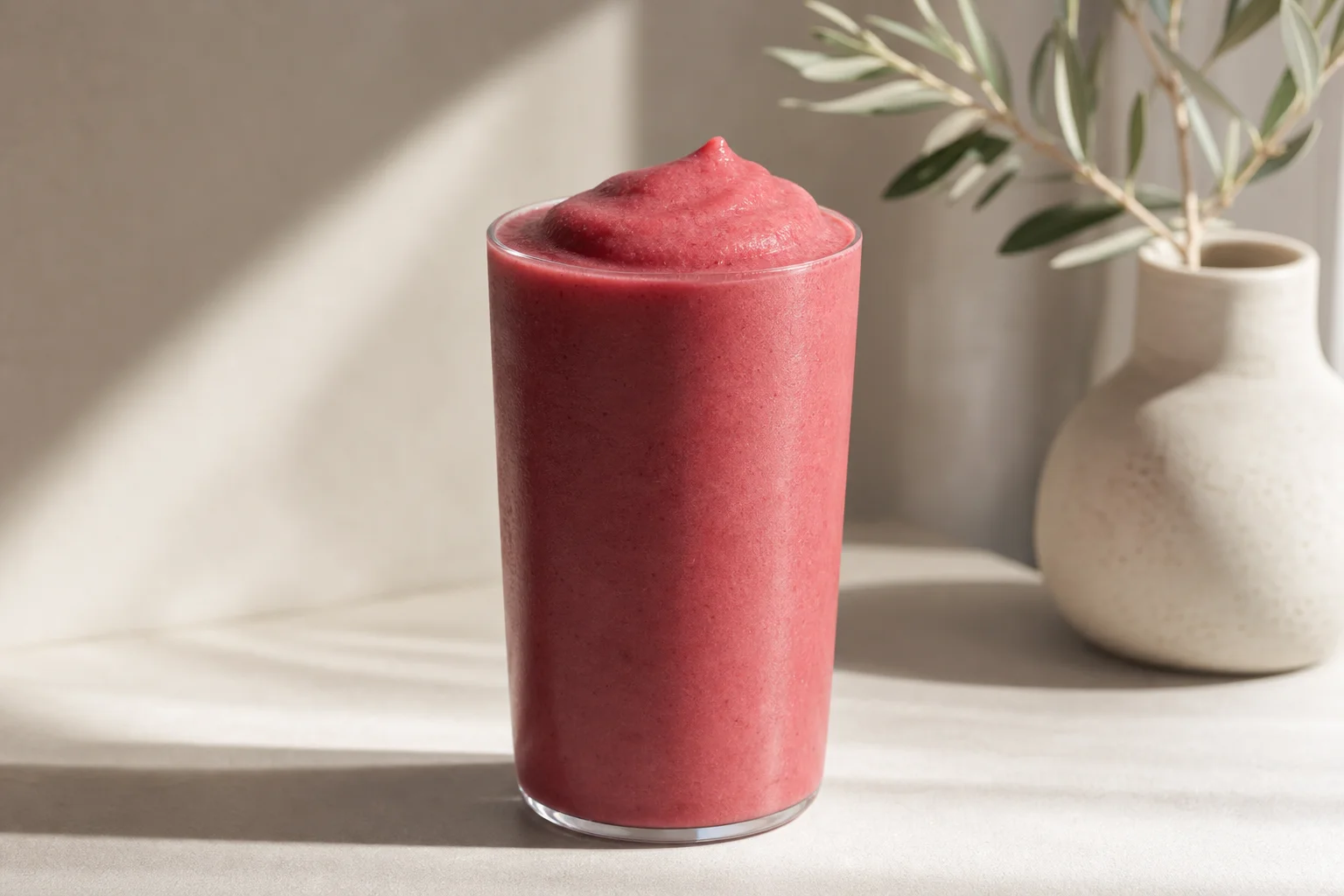 Glas mit dickflüssigem, cremigem Frucht-Smoothie mit glatter Textur