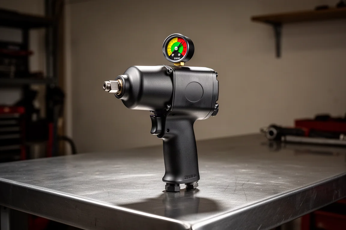 Ingersoll Rand 2146 pneumatic impact wrench with built-in pressure gauge on a workbench