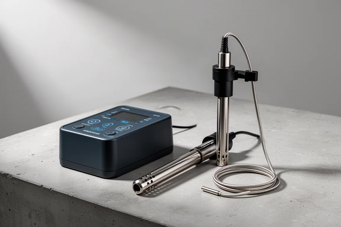 アクアリウムヒーターのコントローラーと、薄型チタン発熱体、コイル状プローブ