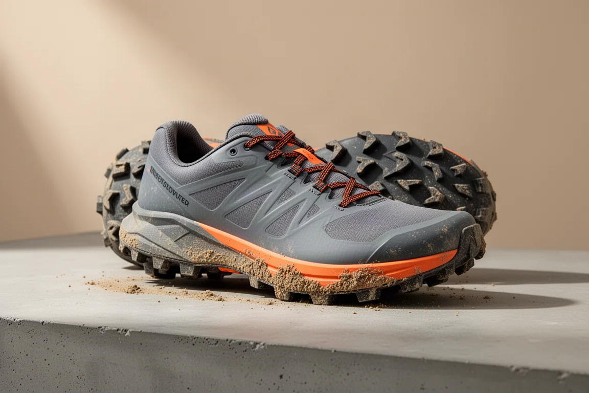 inov-8 MudTalon Speed trail shoe with deep lugs on a concrete surface