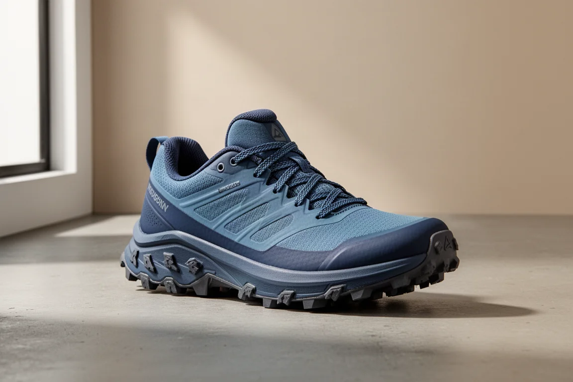 Inov-8 Trailfly trail running shoe at three-quarter angle on concrete