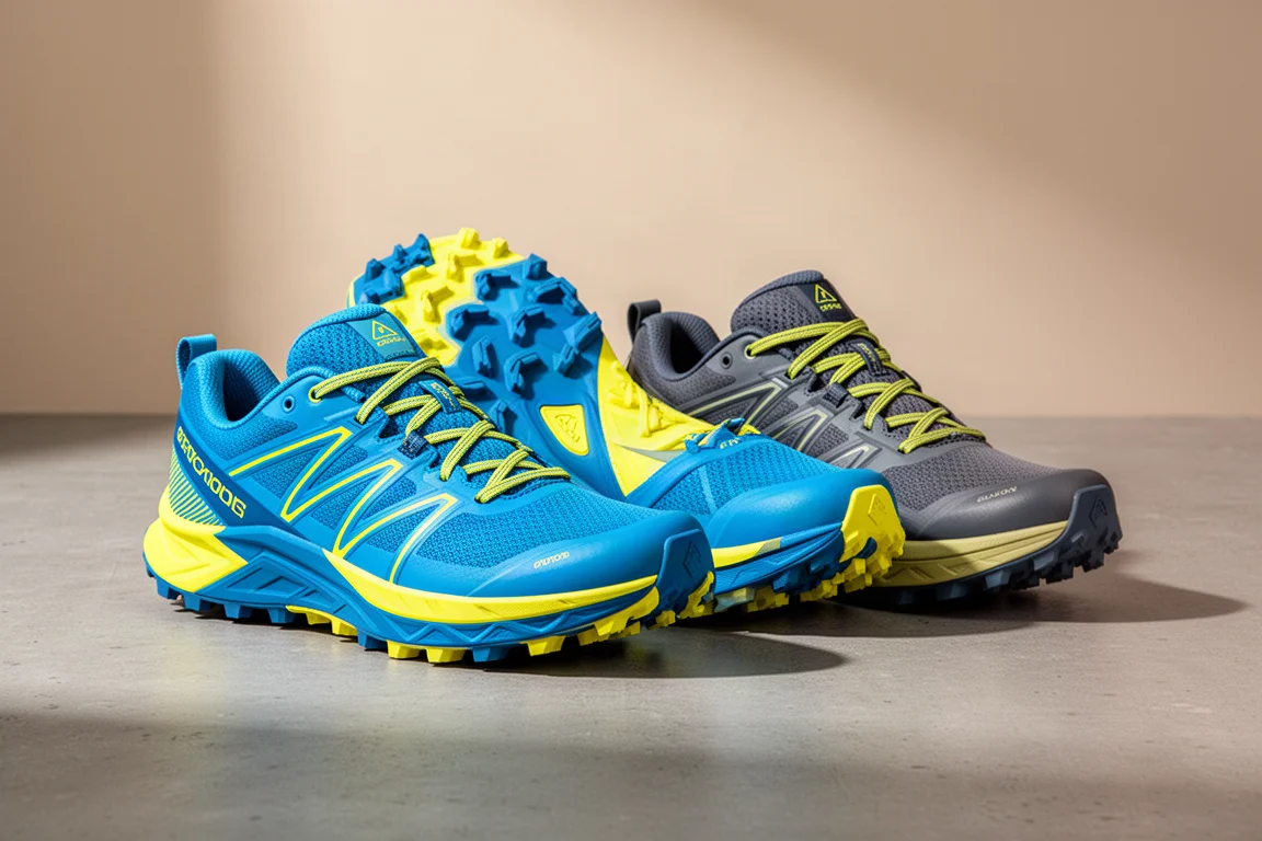 inov-8 Trailfly Speed und Trailfly Trailrunningschuhe nebeneinander auf Beton