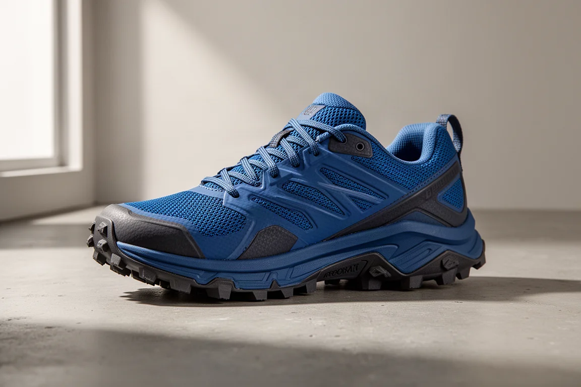 Inov-8 Trailfly V2 Trailrunningschuh mit profiliertem Außensohlen-Lugs auf einer Betonfläche