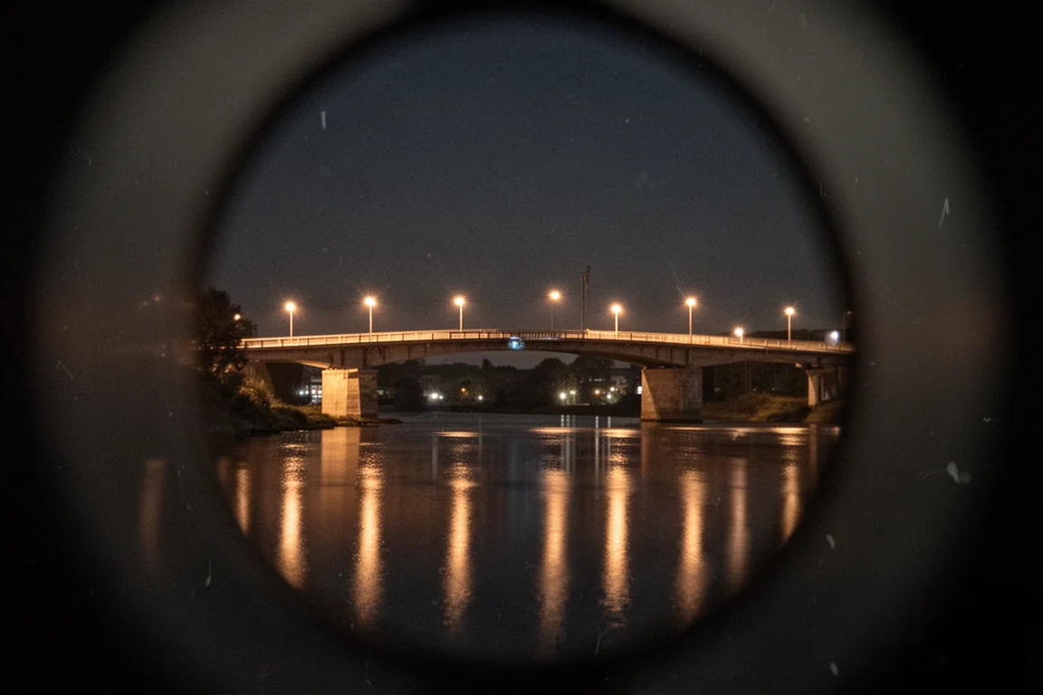暗い空を背景に明るく照らされた橋が記録された夜景シーン
