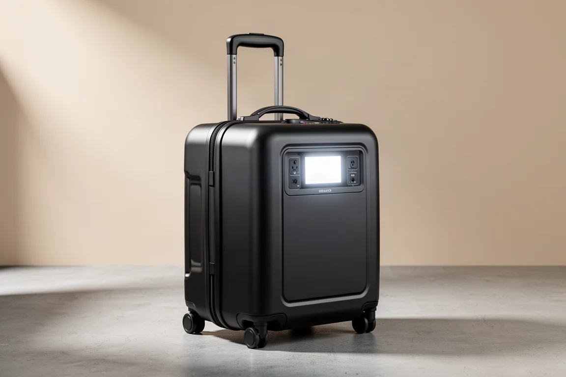 Large wheeled portable power station with telescopic handle and display