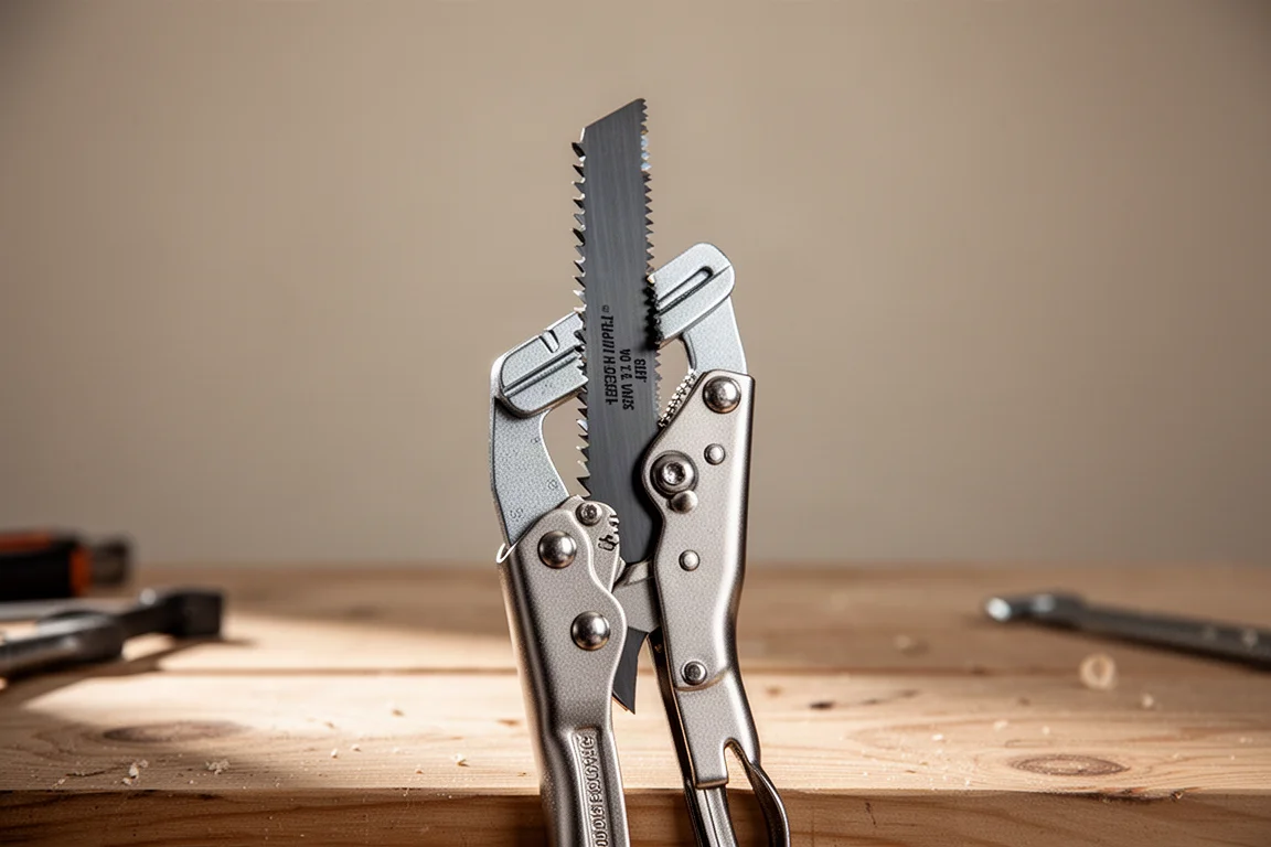 Lama da sega alternativa bloccata nella morsa di un multi-tool con pinza bloccabile