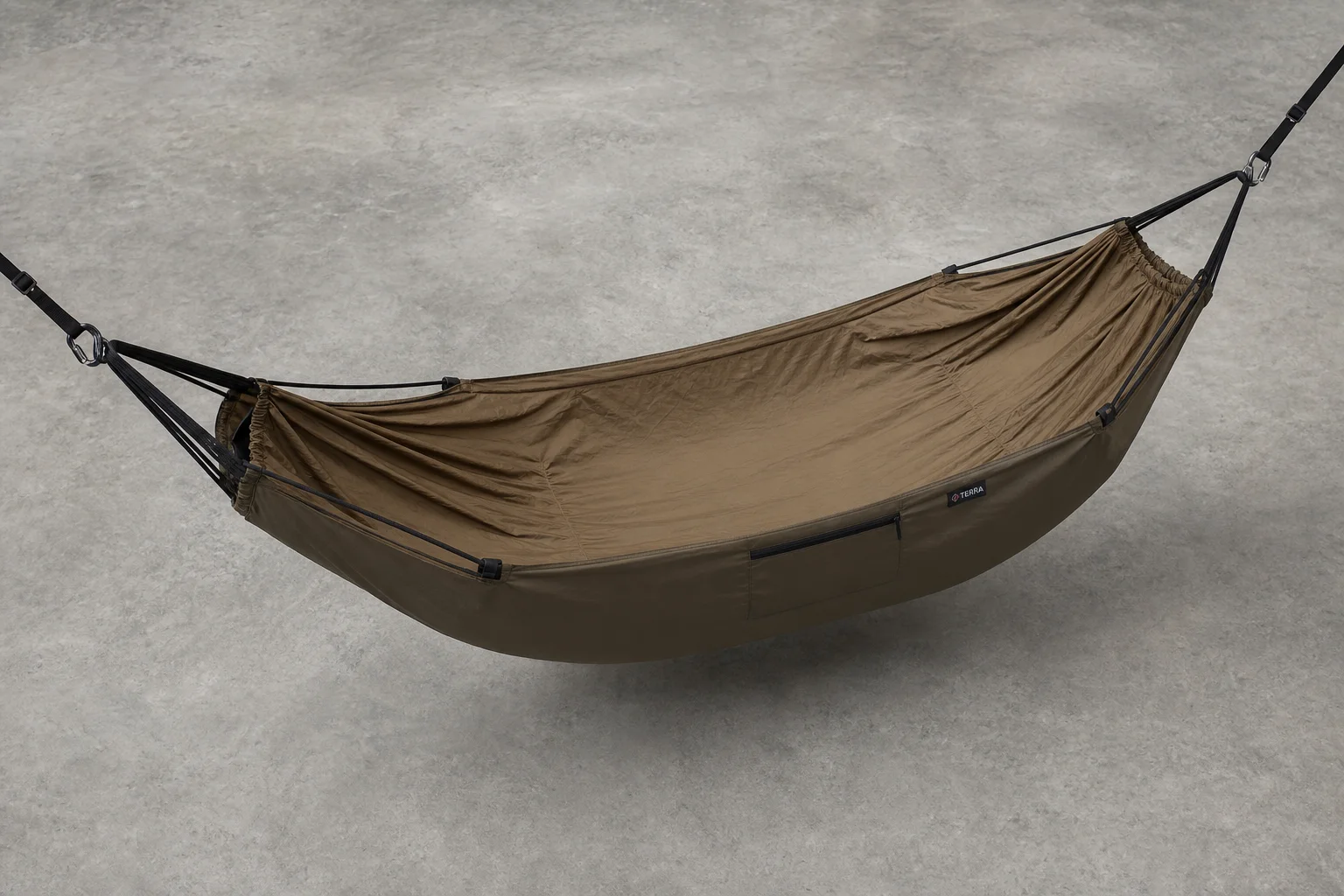 Jacks R Better Mountain Bridge Hammock, REI Halo 40 quilt, and lightweight pillow on neutral surface