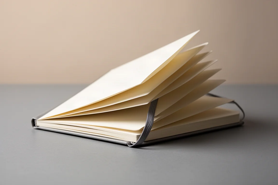 Quaderno con pagine inclinate aperto a ventaglio che mostra le inclinazioni in avanti e all'indietro