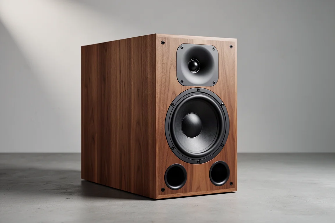 Pair of JBL 4329P stand-mount loudspeakers on tilted stands against a neutral grey backdrop