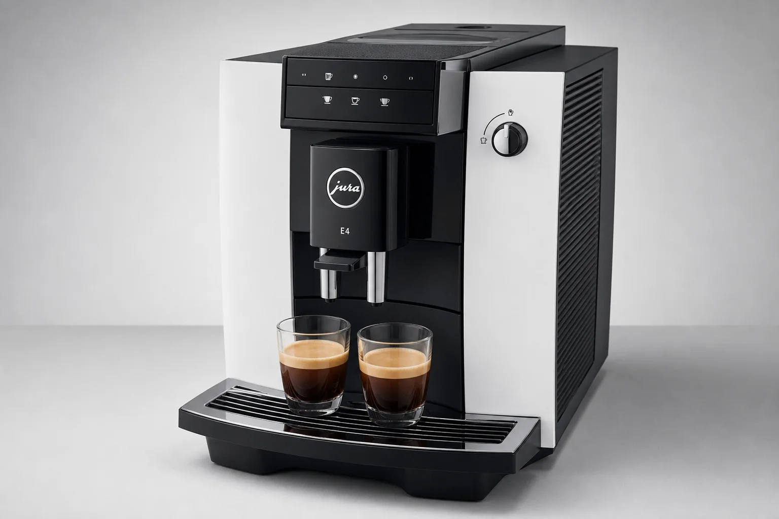 Five Jura espresso machines arranged in a row showing progression from compact to flagship models