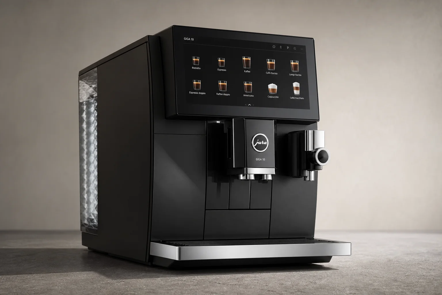 Five Jura espresso machines arranged in a row showing progression from compact to flagship models