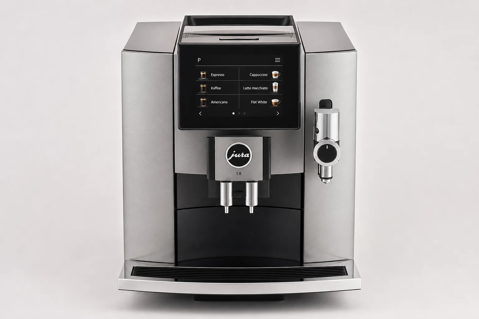Five Jura espresso machines arranged in a row showing progression from compact to flagship models