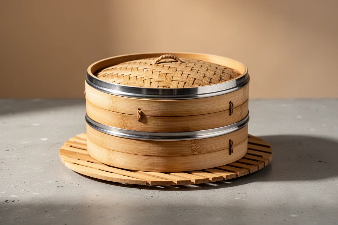 Juvale 10 Inch Bamboo Steamer with Steel Rings product image