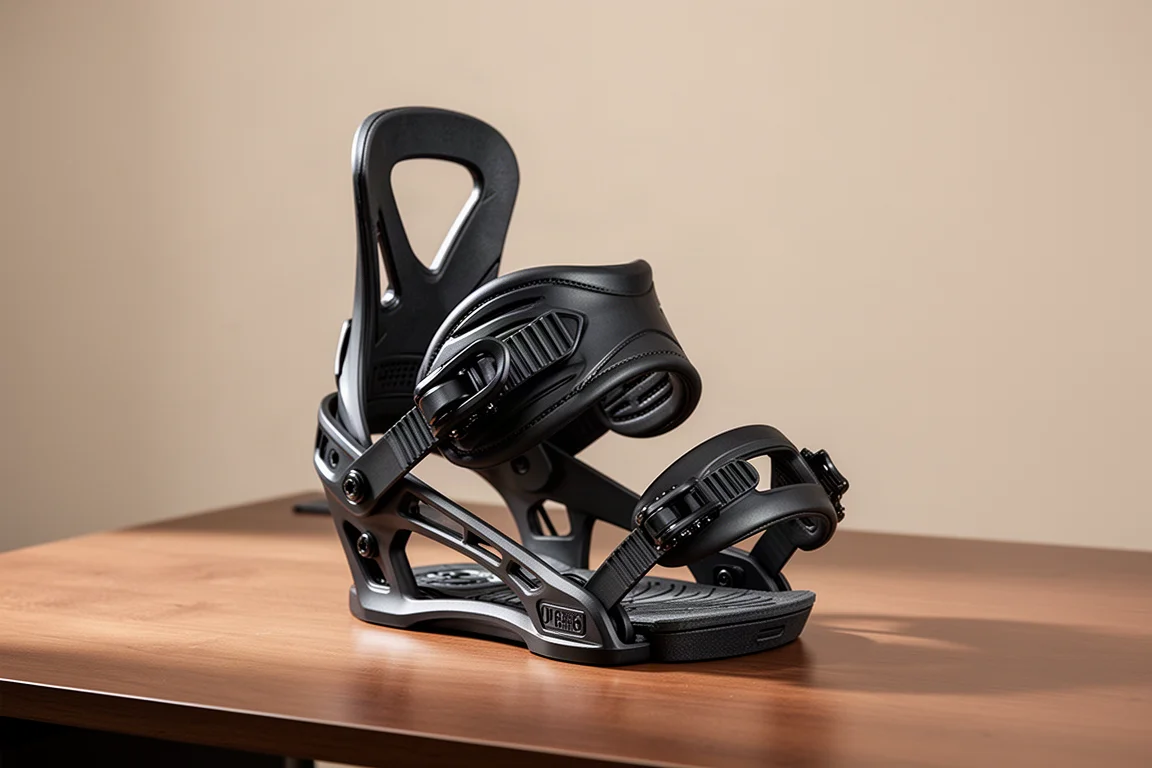 K2 Program snowboardbinding rechtop staand op een houten bureaublad