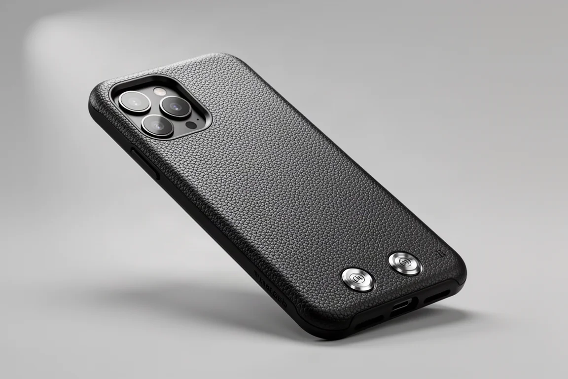 Collection of smartphone cases arranged in a grid on a concrete surface