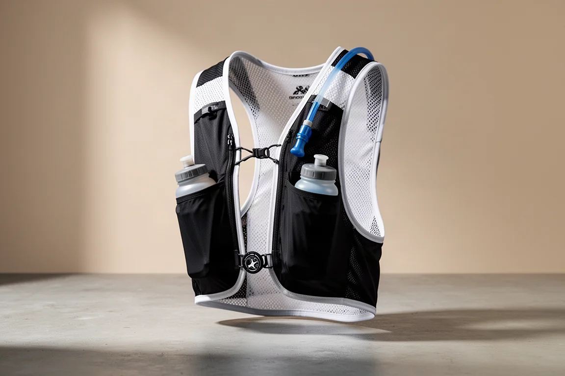 Kailas Fuga Air Pro 11L hydration vest in black and white on a concrete surface