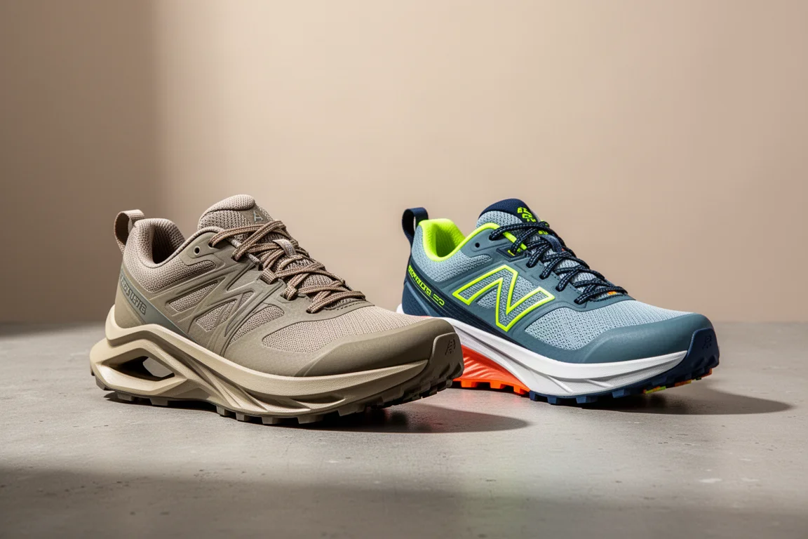 Two Kailas trail running shoes side by side on a concrete surface