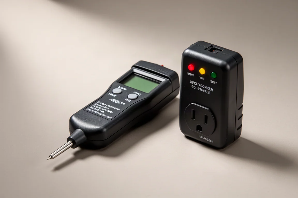 KAIWEETS KT303P 斷路器探測器套件，包含接收器、發射器及收納盒，置於混凝土表面上