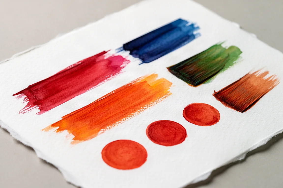 Nahaufnahme von Paint-Markern mit Pinsel- und Rundspitze, auf weißem Papier aufgetragen