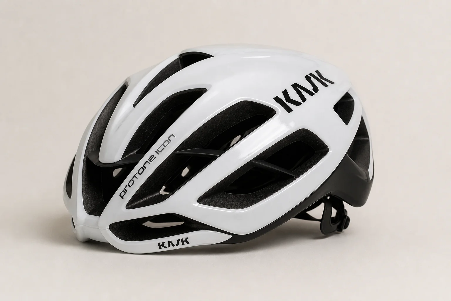 Six aerodynamic road cycling helmets arranged on concrete surface