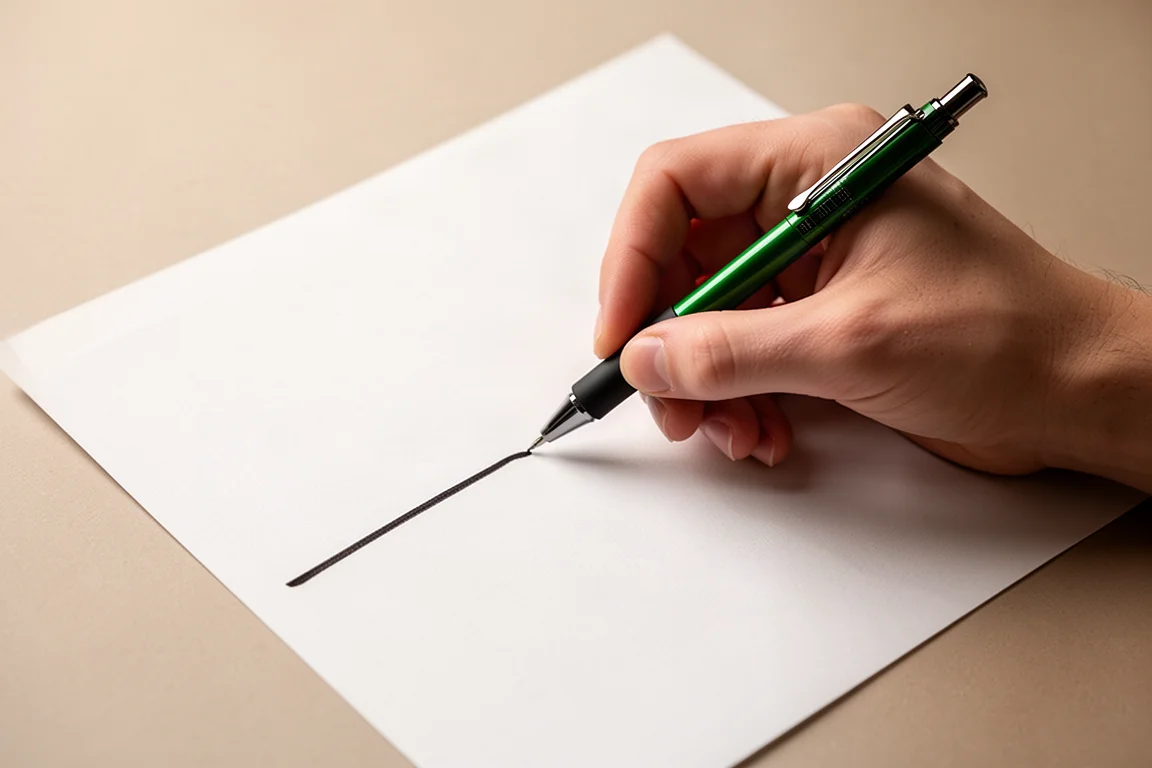 Hand writing smoothly with a slim mechanical pencil on white paper