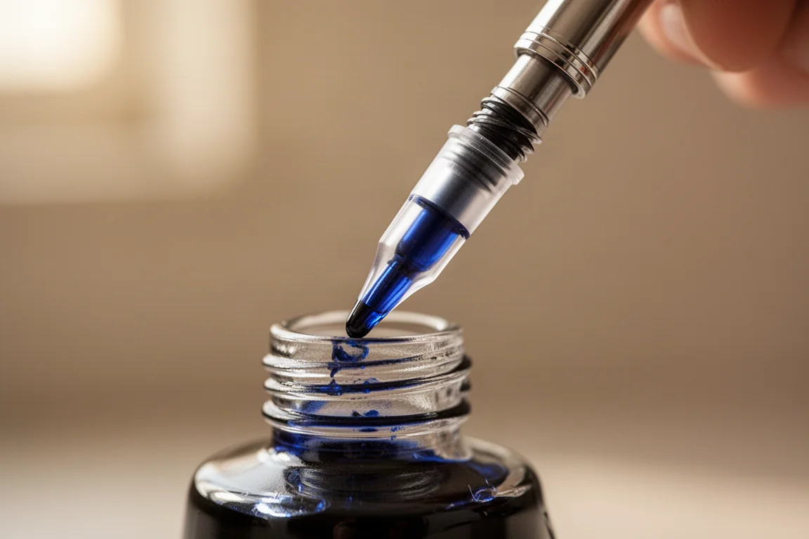 Twist converter being filled with blue bottled ink