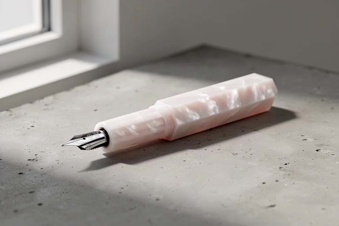 Kaweco Sport Iridescent Pearl pocket fountain pen on a concrete surface