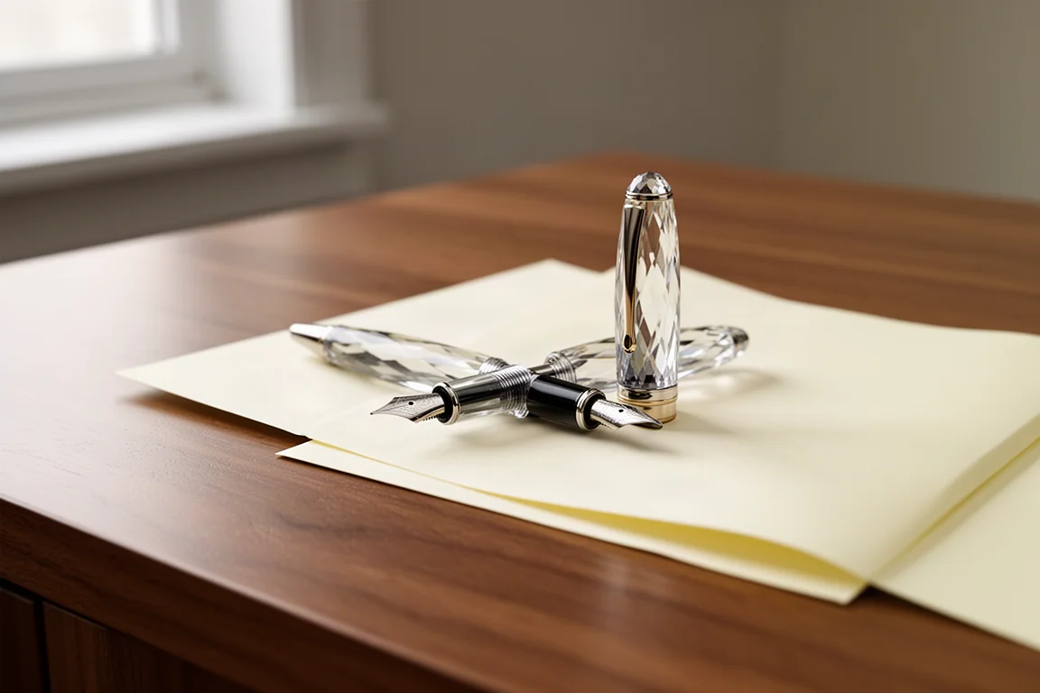 Small pocket fountain pen posted with its cap to form a full-sized writing pen