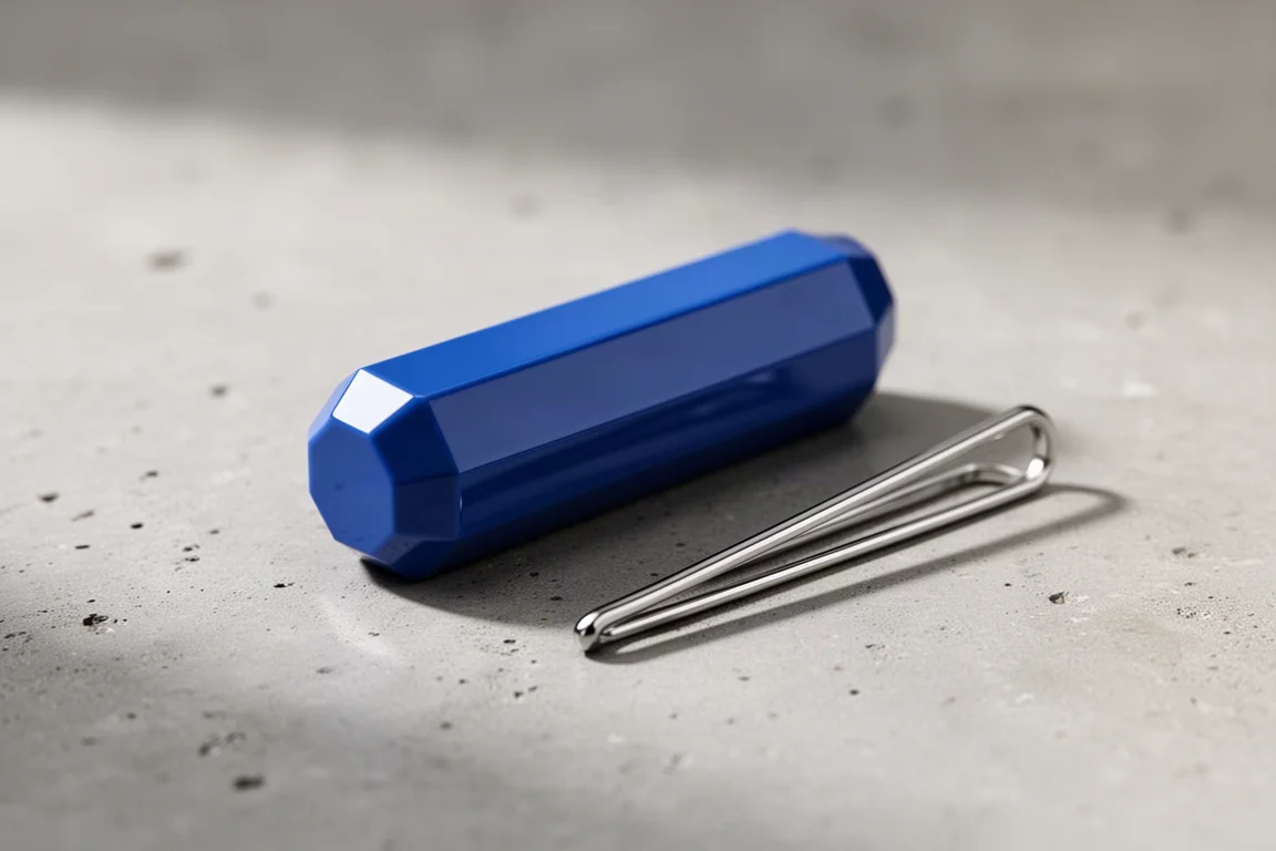 Faceted pen cap and optional pocket clip detail on a wooden desk