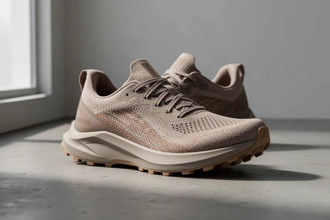 Keen Wander Trailrunning-Schuh auf einer Betonoberfläche bei weichem Licht