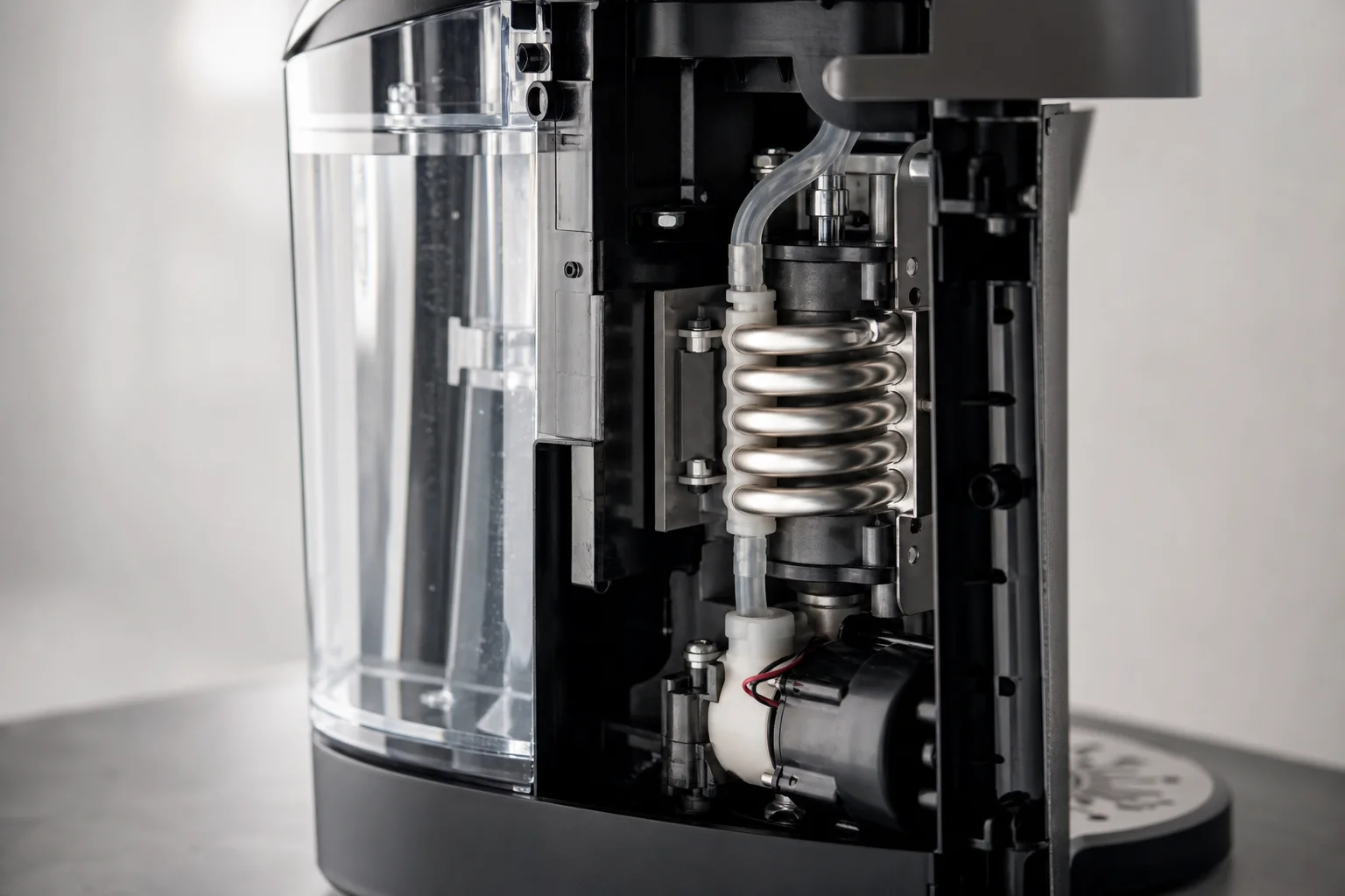Close-up of Keurig water tank and heating element internal components