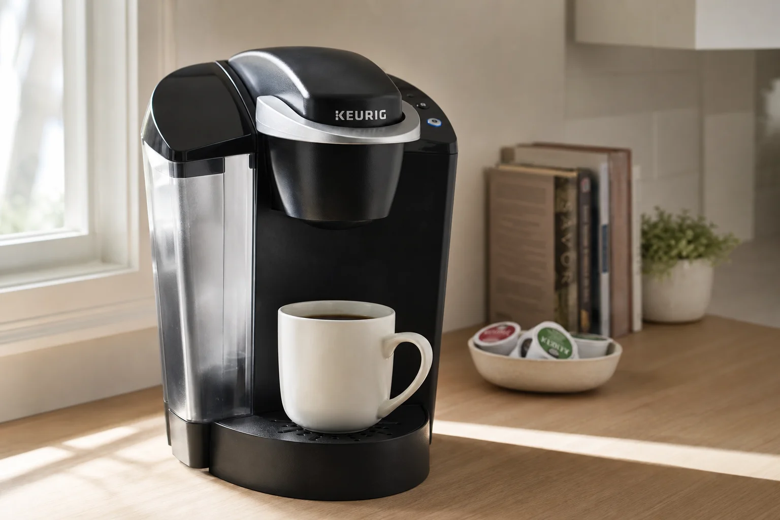 Keurig K-Classic on kitchen counter with morning window light