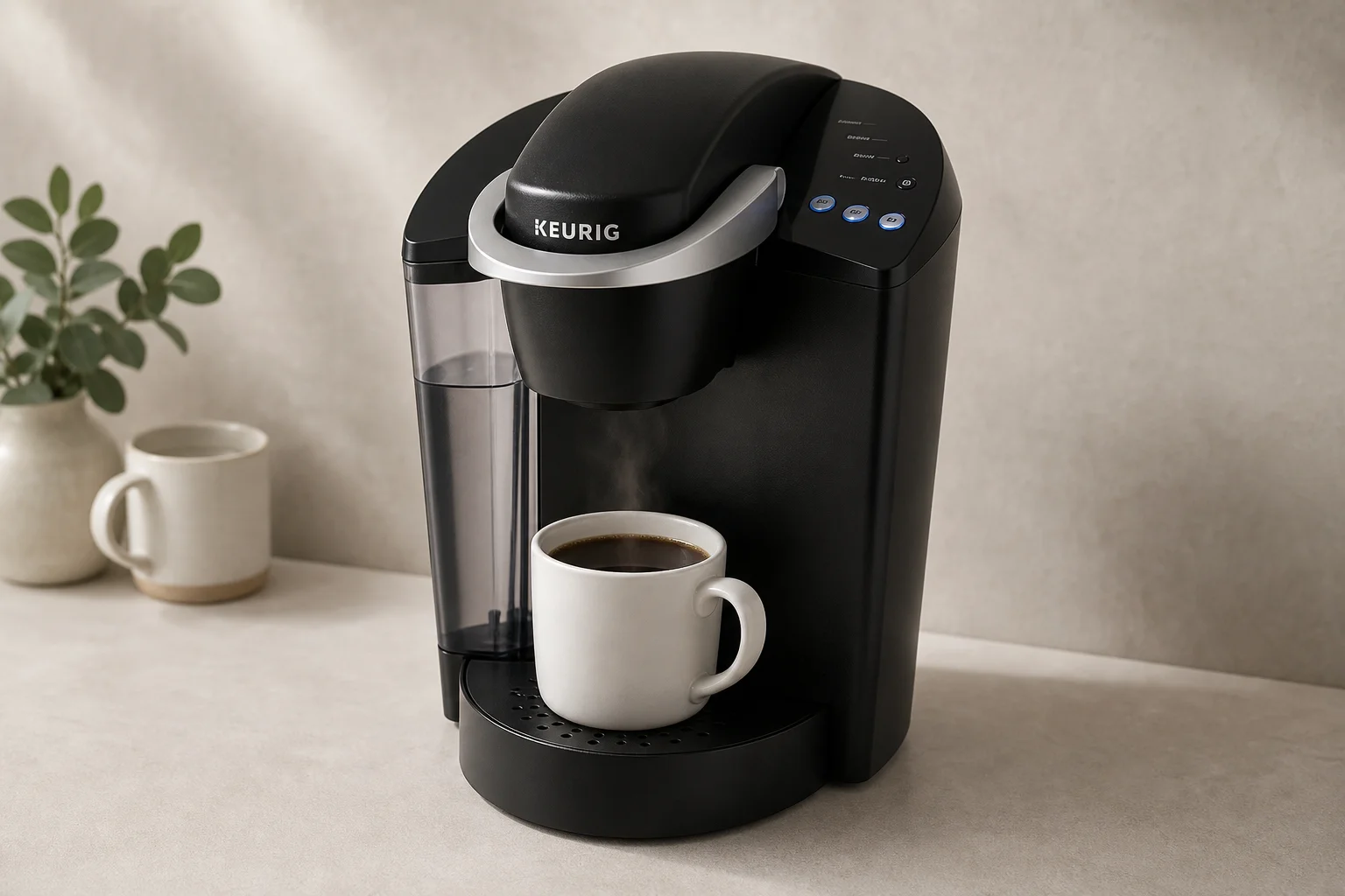 Five different Keurig coffee maker models arranged on a grey surface