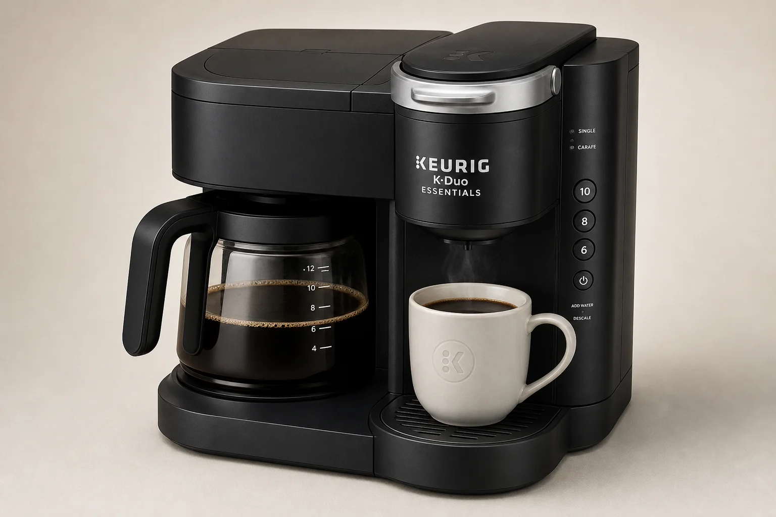 Five different Keurig coffee maker models arranged on a grey surface