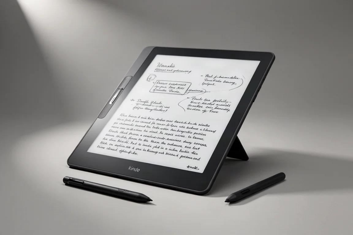 Kindle Scribe y tabletas de tinta electrónica Boox Go 10.3 Gen 2 Lumi lado a lado sobre superficie de hormigón