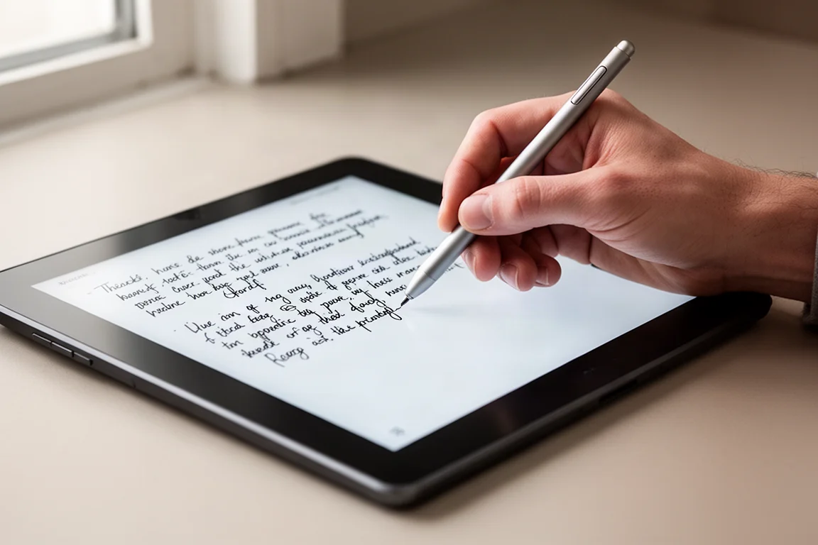 Lápiz stylus escribiendo en la pantalla del Kindle Scribe Colorsoft