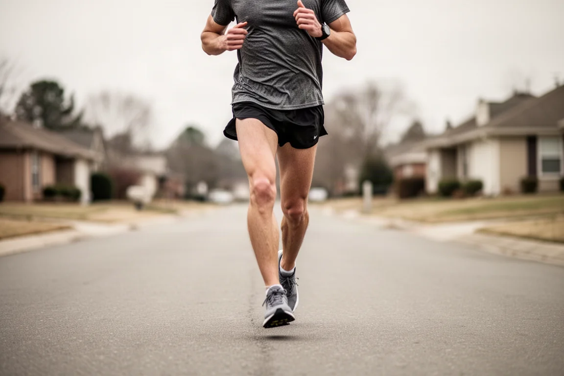 Runner holding a steady marathon pace on open road
