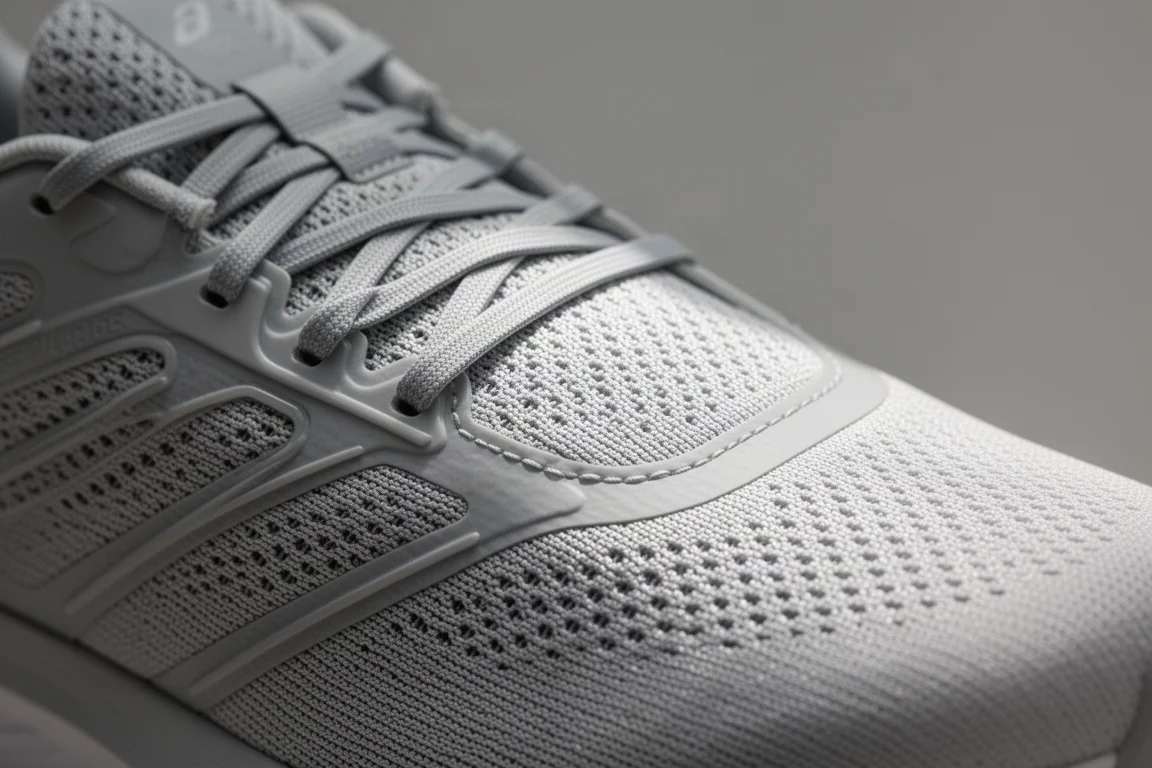 Close-up of a lightweight mesh running shoe upper