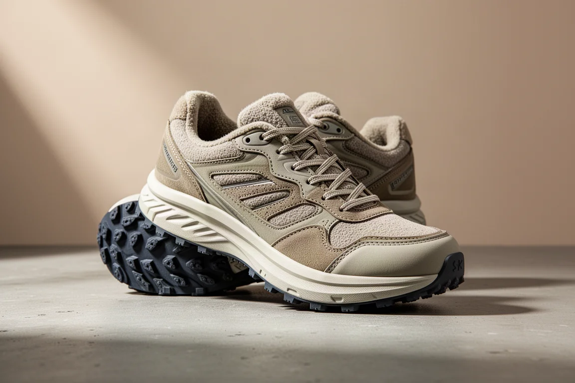 Kiprun Kipride Gravel running shoe with lugged outsole on concrete surface