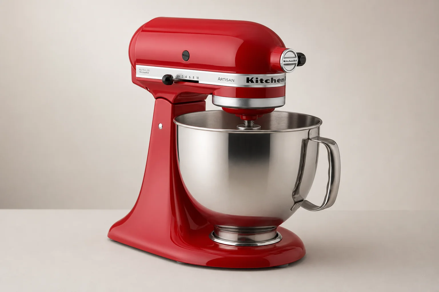 Tre köksassistenter: KitchenAid Artisan, Bosch Universal och Ankarsrum Assistent uppställda sida vid sida