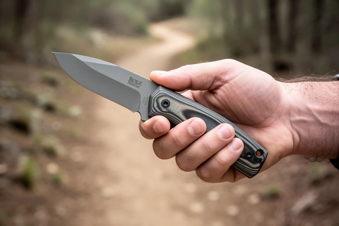Petit couteau à lame fixe tenu en prise neutre à quatre doigts