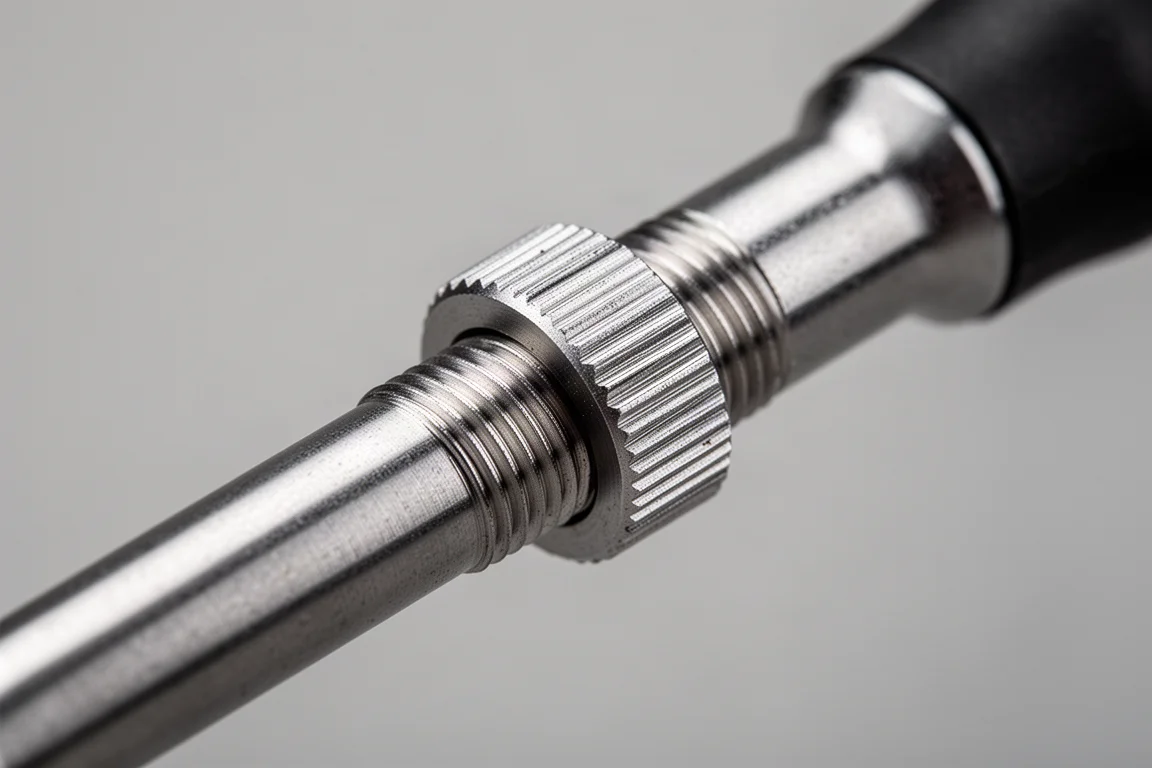 Detalj på gängad låshylsa på en stubby nut driver som håller det utfällbara läget